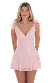 Pink Sequin Dress with Tied Shoulders