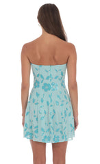 Sequin Beaded Flare Strapless Dress Blue