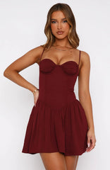 Wine Mini Dress with Adjustable Straps