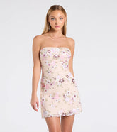 Shimmering Lace Up Floral Sequin Mini Dress