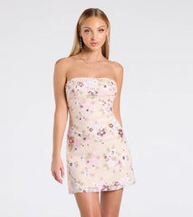 Shimmering Lace Up Floral Sequin Mini Dress