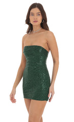 Strapless Sequin Bodycon Dress Emerald Green