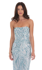 Sky Blue Sequin Maxi Dress
