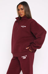 Zip Front Sweater Red Velvet Oversized Comfort