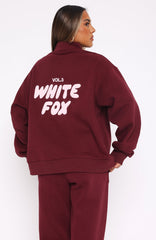 Zip Front Sweater Red Velvet Oversized Comfort