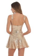 Sequin Skater Dress Gold Sparkle Party Mini