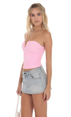 Pink V Neck Ruched Strapless Top