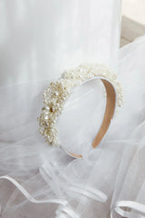 Floral Pearl Headband White Wide Band