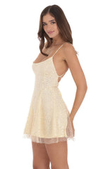 Sequin Beaded Mini Dress in Yellow