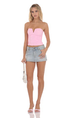 Pink V Neck Ruched Strapless Top