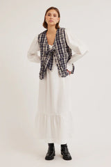 Navy Check Tie Gilet Cropped Vest