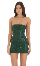 Strapless Sequin Bodycon Dress Emerald Green