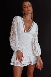 Romantic Lace Dress Long Sleeve V Neck Corset Back