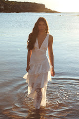 Strappy Back Ruffle Chiffon Maxi Dress