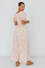 Pintuck Pleat Puff Sleeve Maxi Dress
