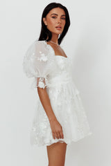 Sunshine Ruffle Strap Mini Dress Embellished White