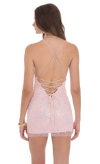 Sequin V Neck Bodycon Dress Pink Sparkle