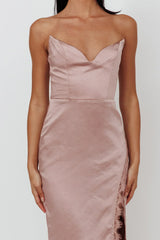 Strapless Lace Trim Midi Dress