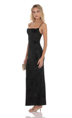 Velvet Floral Cowl Neck Maxi Dress