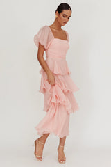 Puff Sleeve Layered Maxi Dress In Baby Pink