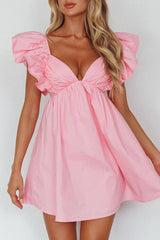 Ruffle Sleeve Babydoll Mini Dress Soft Pink Angelic