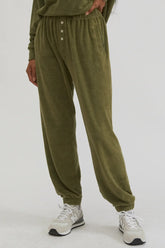 Terry Henley Sweatpant with Pearl Button Accent
