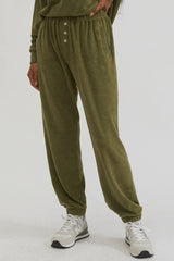 Terry Henley Sweatpant with Pearl Button Accent