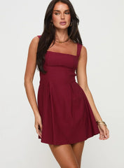 Red Mini Dress with Pleated Bow