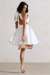 White Racer Neck Skater Dress