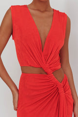 Coral Maxi Dress with Twist Waist Detail