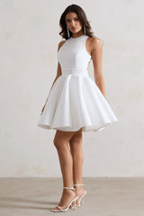 White Racer Neck Skater Dress