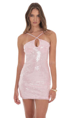 Sequin Keyhole Dress Pink Sparkle