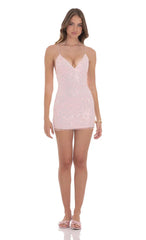 Sequin V Neck Bodycon Dress Pink Sparkle