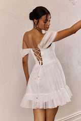 Off Shoulder Lace Up Back Mini Dress