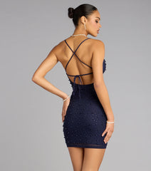 Rhinestone Pearl Mesh Mini Dress