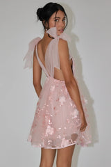 Spring Bloom Tied Shoulder Embellished Mini Dress