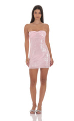 Pink Sequin Bow Strapless Mini Dress