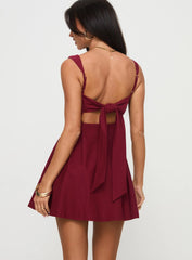 Red Mini Dress with Pleated Bow