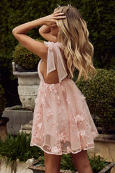 Spring Bloom Tied Shoulder Embellished Mini Dress