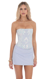 Pastel Blue Sequin Draped Waist Dress