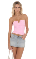 Pink V Neck Ruched Strapless Top