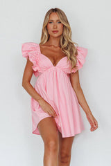 Ruffle Sleeve Babydoll Mini Dress Soft Pink Angelic