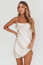 Pleated Satin Mini Dress Champagne