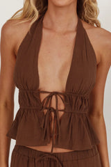 Tied Front Halter Top Cocoa Moonlit Nights