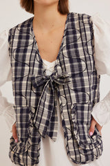 Navy Check Tie Gilet Cropped Vest