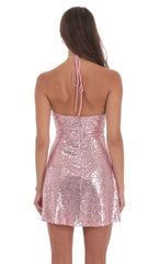 Sequin Halter Dress Pink Sparkle Party Mini