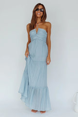 Ice Blue Halterneck Maxi Dress