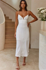 Elegant Fitted Bodice Midi Dress with Cami Straps