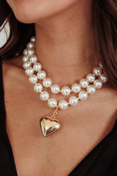 Large Heart Pearl Necklace Gold Statement Jewelry