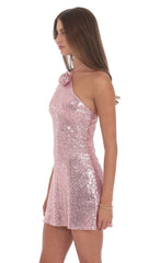 Sequin Halter Dress Pink Sparkle Party Mini